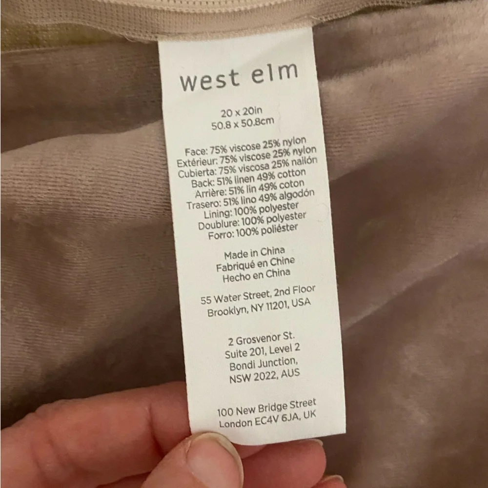 West Elm 20x20” Lush Velvet Light Pink Throw Pillow COVER